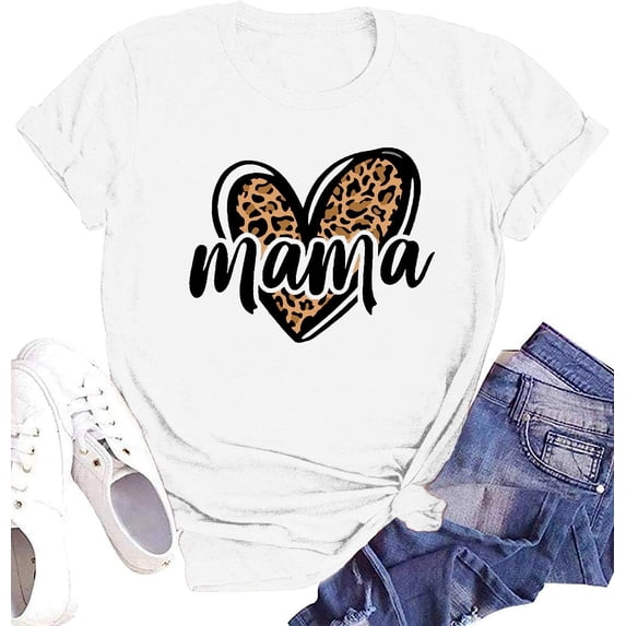Mama T-Shirts Women Mama Letter Printed Shirts Mom Life Casual Short Sleeve Tee Tops