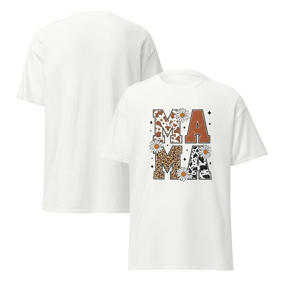 Mama T-shirt, Cowgirl Mama T-shirt, Cow Print Mama Tee, Mother's Day Shirt (White, 3XL)