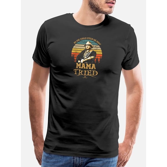 Mama Tried Country Music Graphic Merle Idol Haggar-1525 Funny Men'S Short Sleeve Graphic T-Shirt Collection Black - Applique, Solid Color, Medium Stretch, Crew Neck, Regular, Casual, Regular