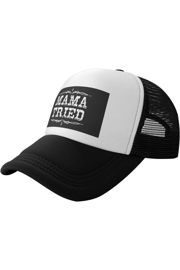 Mama Tried Retro Country Music Trucker Hat - Mesh Baseball Snapback Cap for Men Or Women Outdoors Black