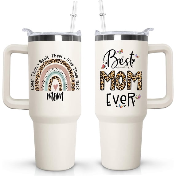 Mama Tumbler with handle Lid and Straw,40 oz Best Mom Ever Vacuum Insulated Travel Coffee Mug CupTumbler, Mothers Day Gifts from Daughter Birthday Gifts for Mom