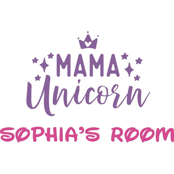 Mama Unicorn Princess Crown Girly Customized Wall Decal - Custom Vinyl Wall Art - Personalized Name - Baby Girls Boys Kids Bedroom Wall Decal Room Decor Wall Stickers Decoration Size (15x30 inch)