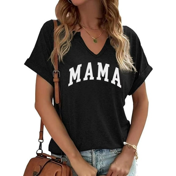 Mama V Neck Shirt Women Funny Mom Life T-Shirt Mother's Day Short Sleeve Graphic Tees Mama Gift Casual Tops Blouse mens t shirt，black，women，funny，misfits，men，journey