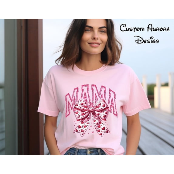 Mama Valentine's Day Shirt, Mom, Heart Coquette Bow, Retro Valentine Shirt, Valentines Day, Vintage Valentine, Mother's Day All Size S-5Xl