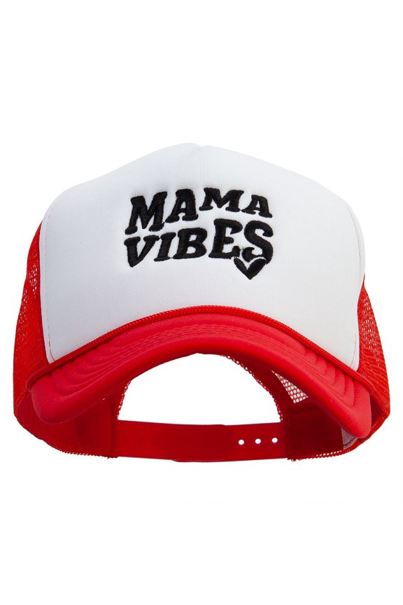 Mama Vibes Embroidered Summer Foam Mesh Trucker Cap - Red White OSFM