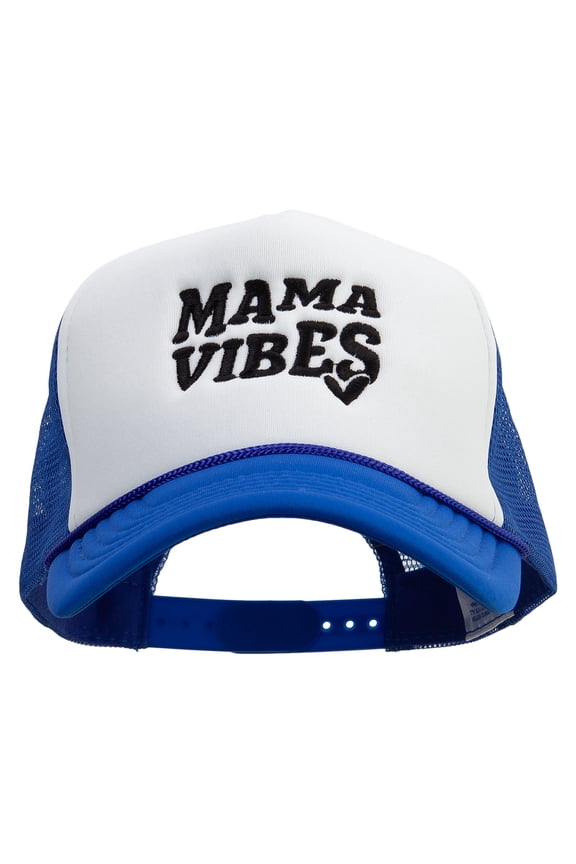 Mama Vibes Embroidered Summer Foam Mesh Trucker Cap - Royal White OSFM
