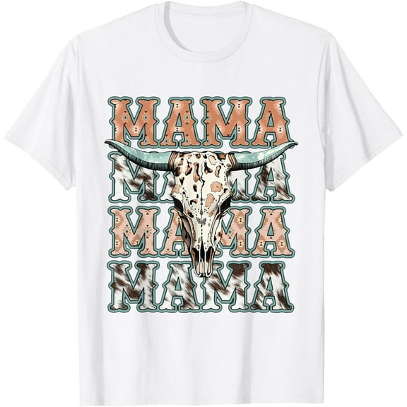 Mama Western Retro Groovy Cow Skull Country Rodeo Mother Day T-Shirt