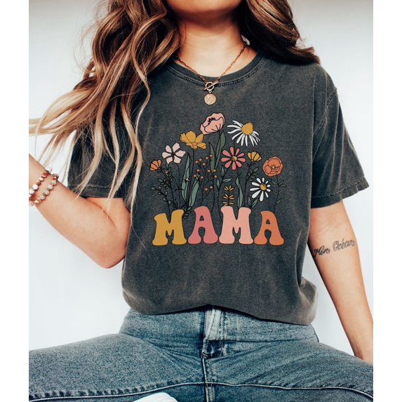 Mama Wildflowers T-Shirt, Retro Comfort Colors® Mom Shirt, Floral New Mom Gift Tee, Mother's Day Graphic Shirt, Flower Shirts for Women