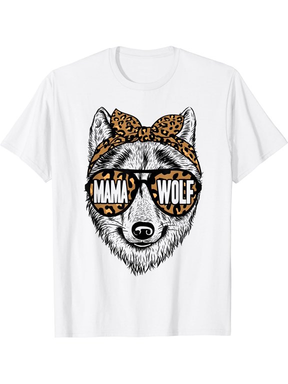 Mama Wolf Face Leopard Pattern Sunglasses Wolf Mothers Day T-Shirt, Unisex T-Shirt