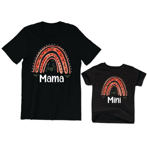 Mama Women's T-Shirt Halloween Rainbow Bats Graphic Tee Mini Kids Toddler Shirt Baby Bodysuit Family Matching Mommy Daughter Outfits