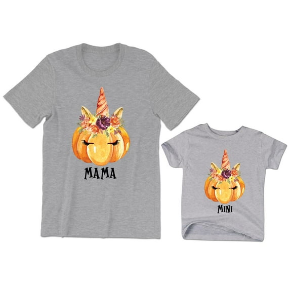 Mama Women's T-Shirt Pumpkin Floral Unicorn Graphic Tee Mini Kids Toddler Shirt Baby Bodysuit Halloween Family Matching Mommy Daughter Outfits