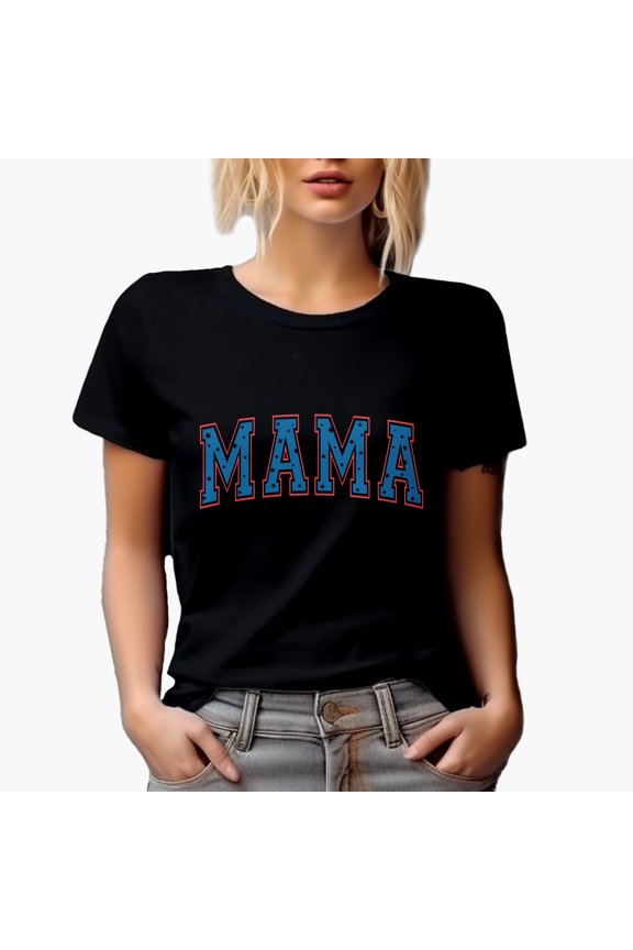 Mama Word with USA Flag Stars Art, 4th of July Merch Gift, Black T-Shirt, XL