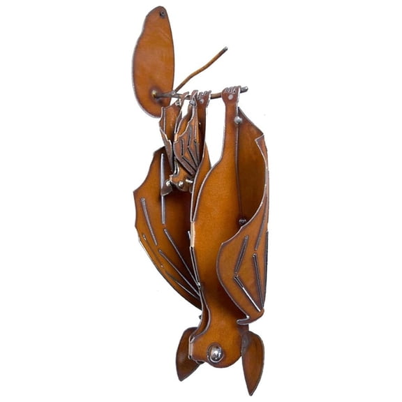 Mama and Baby Bat Rustic Hanging Metal Garden Sculpture, XL Size (Facing Left)