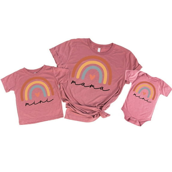 Mama and Mini Heart Matching Outfits White on Mauve Shirt 4T