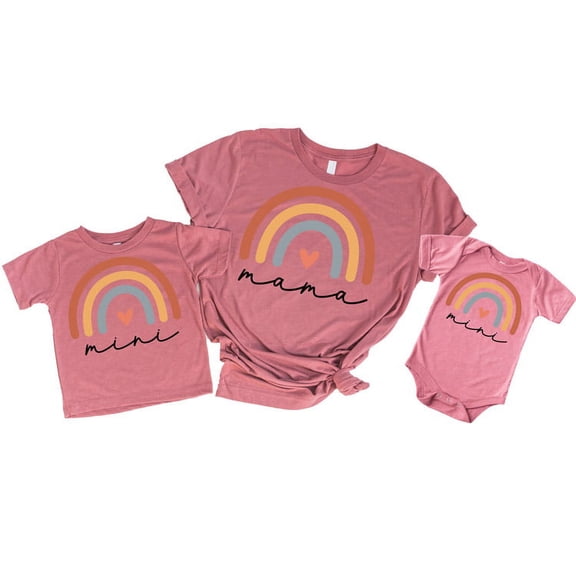 Mama and Mini Heart Matching Outfits White on Mauve Shirt Adult Large