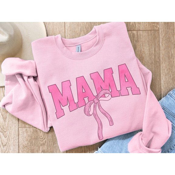 Mama crewneck sweatshirt with bow, Cute pink bow sweater for mom572 Tshirt All Size S-5XL