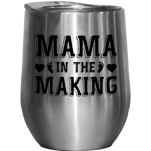 Mama in the Making, Pregnancy Announcement, Baby Shower or Gender Reveal Party, Stainless Steel 12oz Wine Tumbler