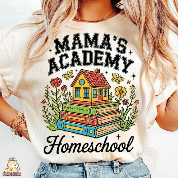 Mama’s Academy Homeschool T-Shirt, Funny Homeschool Mom Shirt, Books and House Shirt, Learning at Home Shirt