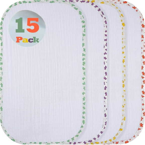 Mama's Baby - Muslin Burp Cloths Sets for Unisex -15 PACK- 100% Cotton Hand Washcloths for Babies, Baby Essentials Perfect for Newborn Baby Burping Cloths/Burp Bibs (MixColor Hippo, 4-Pack, 20" X10")