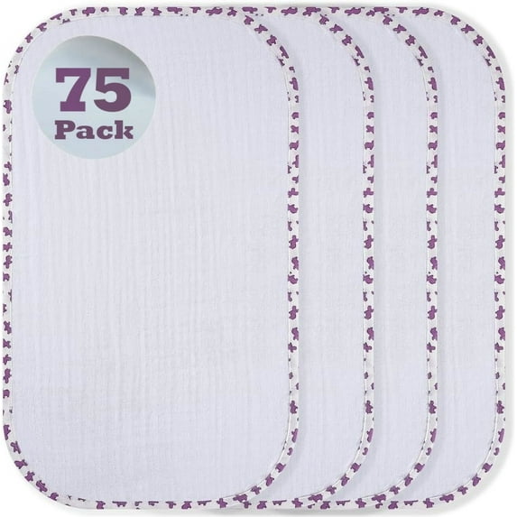 Mama's Baby - Muslin Burp Cloths Sets for Unisex -75 PACK- 100% Cotton Hand Washcloths for Babies, Baby Essentials Perfect for Newborn Baby Burping Cloths/Burp Bibs (Purple Hippo, 4-Pack, 20" X10")