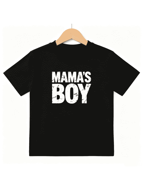 Mama's Boy Boys Graphic Print T-Shirt, Cute Mother and Son Family Vibe 100% Cotton Kids Short Sleeve Tee