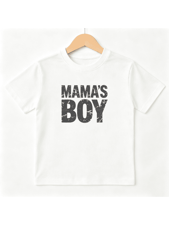 Mama's Boy Boys Graphic Print T-Shirt, Cute Mother and Son Family Vibe 100% Cotton Kids Short Sleeve Tee