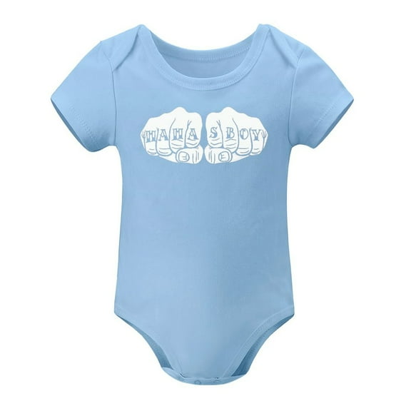 Mama’s Boy Funny Knuckles Tattoo Baby Bodysuit – Cute One-Piece Infant Romper for Boys And Girls Sky Blue-style 3months