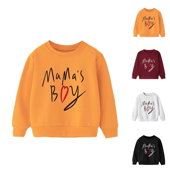 Mama's Boy Sweatshirts Long Sleeve Fall Winter Crewneck Graphic Sweatshirt for Boys Kids Pullover Tops