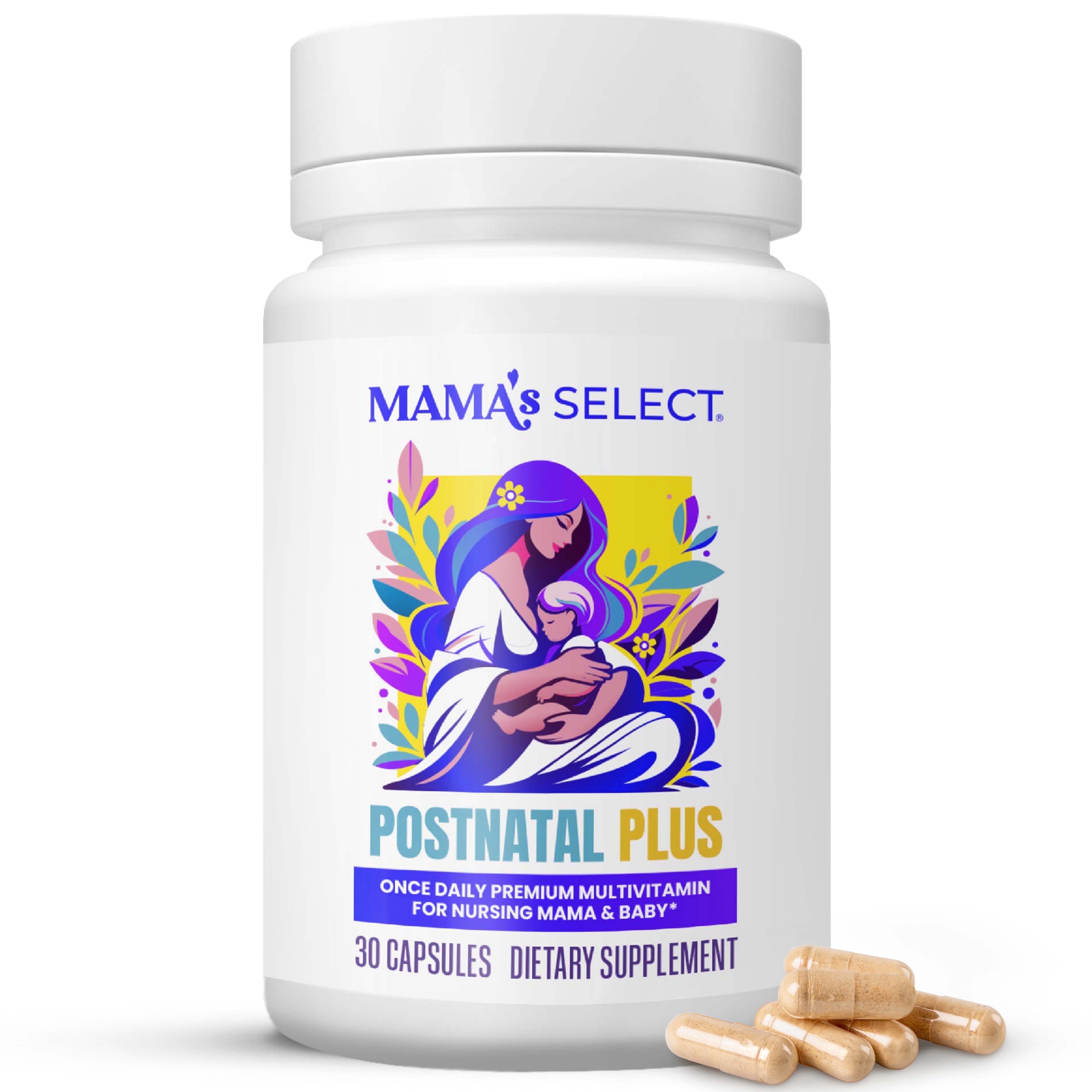 Mama's Select Postnatal Vitamins  Supports Hair Recovery, Milk Production, & Overall Wellness  Vegan, Allergen-Free, MTHFR-Safe with Methylated Folate & B Vitamins, Biotin-Free, Easy-to-Swallow