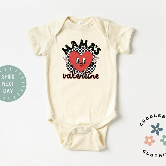 Mama's Valentine Baby Bodysuit, Retro Mamas Valentine Boy Girl Baby, First Valentines Day New baby Gift