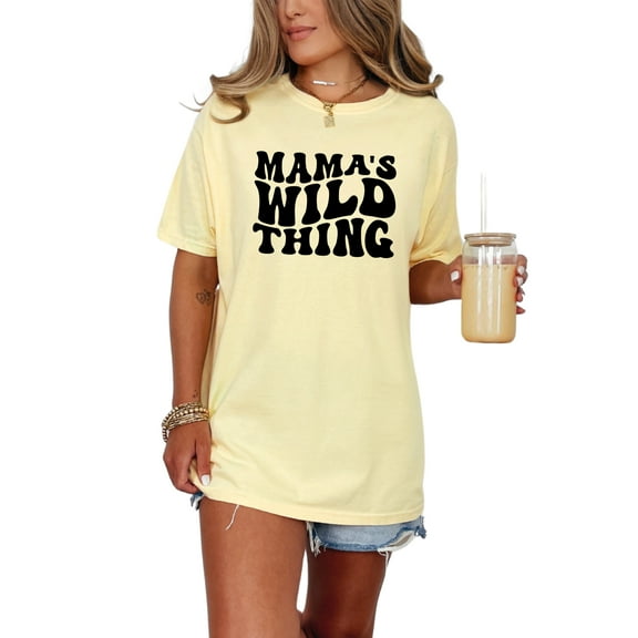 Mama's Wild Thing, Groovy Retro Wavy Text, Butter Comfort Colors T-Shirt, Small