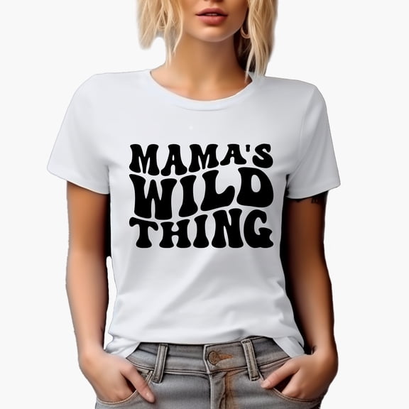 Mama's Wild Thing, Groovy Retro Wavy Text Merch Gift, White T-Shirt, Small