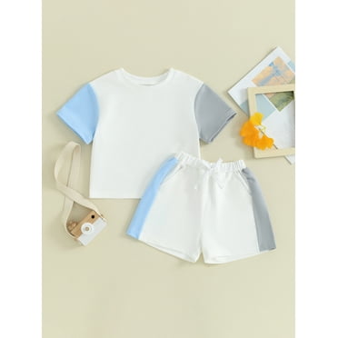 Mama's sunshine Baby 2 Piece Outfits Contrast Color Short Sleeve T-Shirt and Elastic Shorts Set for Toddler Girl Boy Summer Clothes