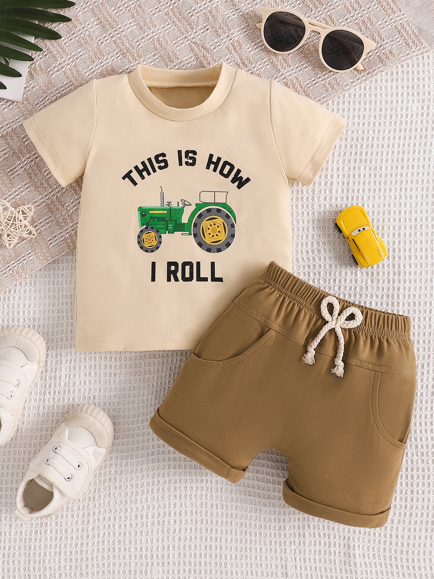 Mama's sunshine Baby Boy Farm Outfits Short Sleeve Tractor Print Tops