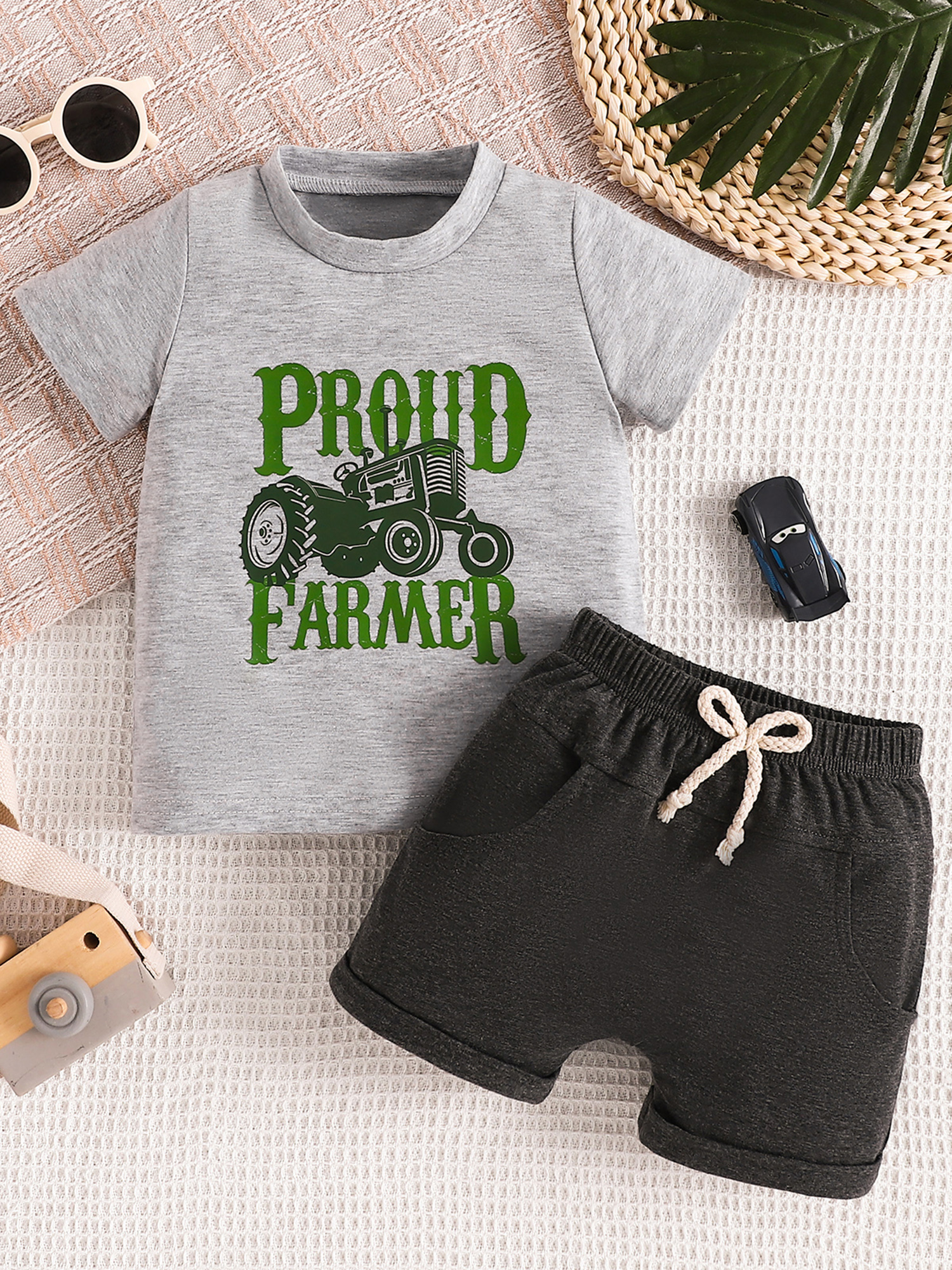 Mama's sunshine Baby Boy Farm Outfits Short Sleeve Tractor Print Tops