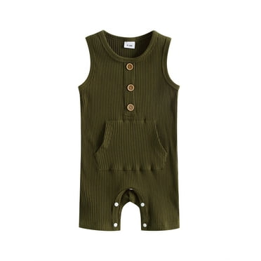 Mama's sunshine Baby Boy Girls Summer Jumpsuit Casual Solid Color Ribbed Sleeveless Romper with Pocket for Newborn Infant