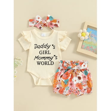 Mama's sunshine Baby Girls 3Pcs Summer Outfit Short Sleeve Romper   Floral Shorts   Headband Set Newborn Clothes