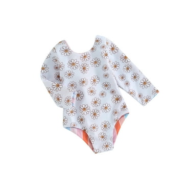 Mama's sunshine Toddler Girls Rash Guard Swimsuit Rompers Long Sleeve Floral Print Knot Front Baby Bathing Suit Swimwear