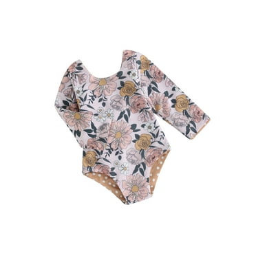 Mama's sunshine Toddler Girls Rash Guard Swimsuit Rompers Long Sleeve Floral Print Knot Front Baby Bathing Suit Swimwear