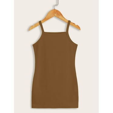 Mama's sunshine  Toddler Girls Summer Cami Dress  Tight Fitted  Solid Color Spaghetti Strap Dress