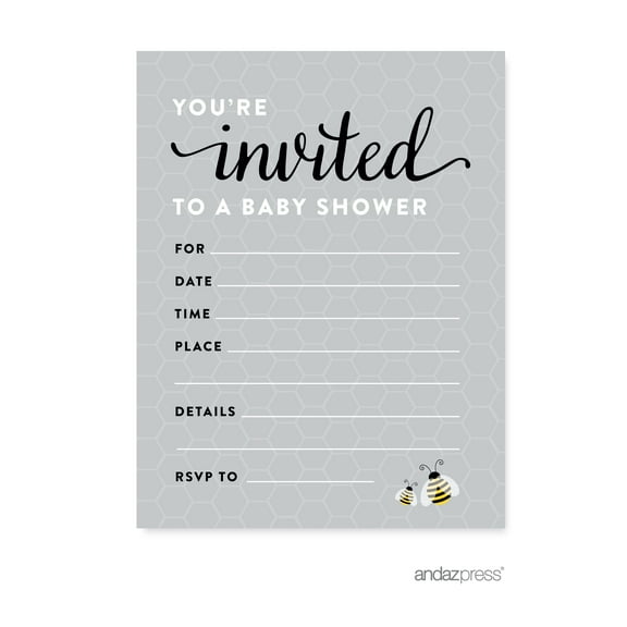 Mama to Bee Bumblebee Gender Neutral Baby Shower Blank Invitations, 20-Pack