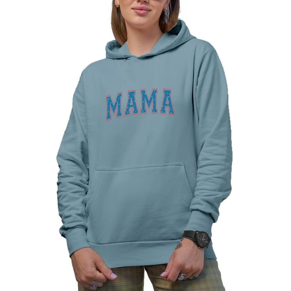 Mama with USA Flag Stars Art, 4th of July Merch Gift, Light Blue Hooded Sweatshirt or Hoodie, 3XL
