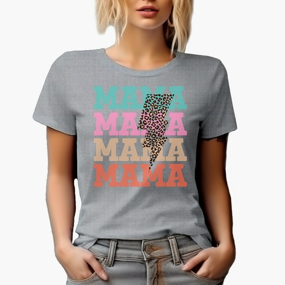 Mama with a Leopard Print Lightning Mother's Day Art Merch Gift, Heather Grey T-Shirt, 3XL