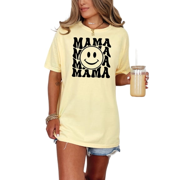 Mama with a Smile, Mother's Day Themed, Groovy Retro Wavy Text, Butter Comfort Colors T-Shirt, Small