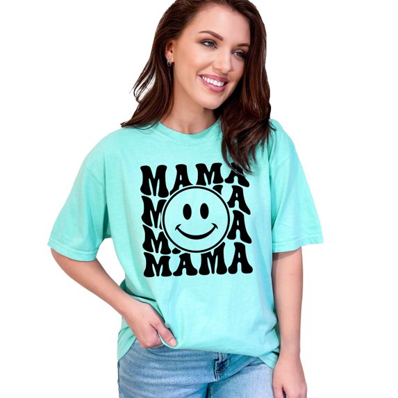Mama with a Smile, Mother's Day Themed, Groovy Retro Wavy Text, Chalky Mint Comfort Colors T-Shirt, 3XL