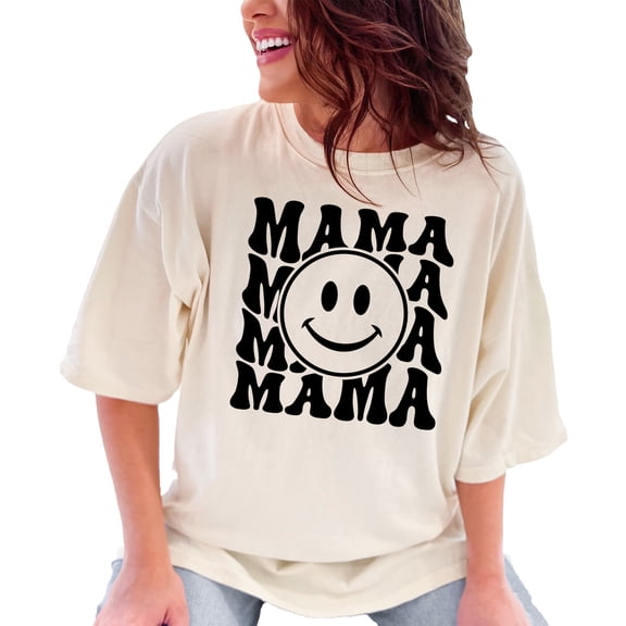 Mama with a Smile, Mother's Day Themed, Groovy Retro Wavy Text, Ivory Comfort Colors T-Shirt, Medium