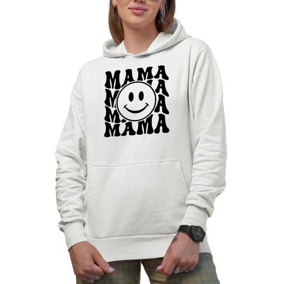 Mama with a Smile, Mother's Day Themed, Groovy Retro Wavy Text Merch Gift, White Hooded Sweatshirt or Hoodie, 3XL