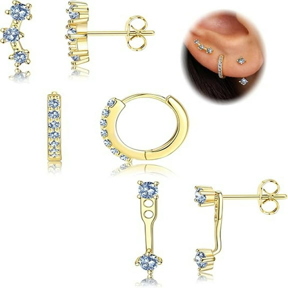 Sterling Silver Earrings for Women Trendy 3 pcs Hypoallergenic Stud Hoop Cartilage Earrings Set Small 925 Earring Stacks Cute Studs Huggie Earring Dainty Silver Jewelry for Sensitive Ears Non Tarnish