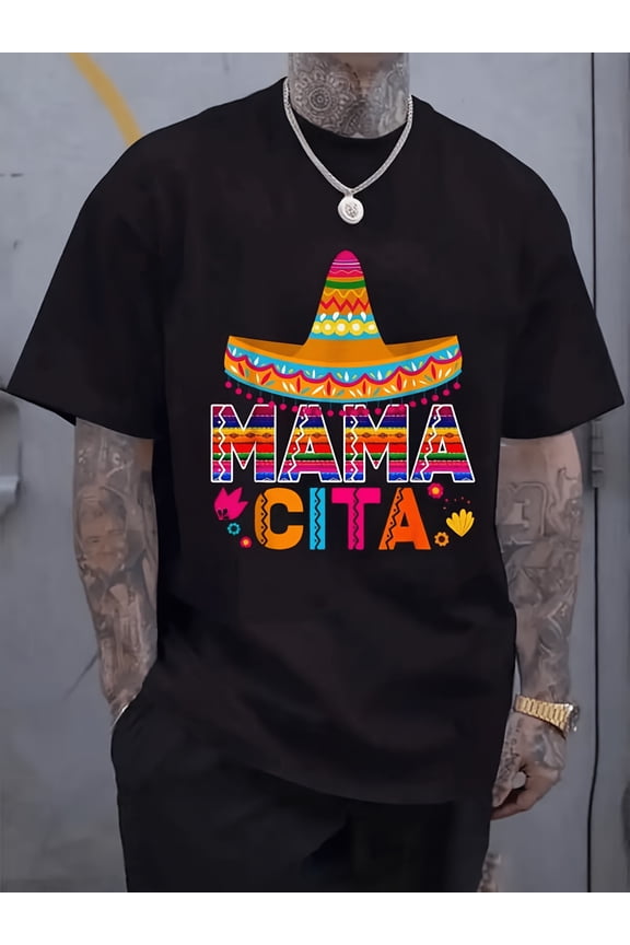 Mamacita Cinco de Mayo T-Shirt Colorful Mexican Sombrero Graphic Tee Funny Festive Serape Style Apparel Men Women Black Short Sleeve Top