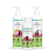 Mamaearth Onion Spa Kit for Hair Strength | Shampoo 250 ml + Conditioner 250 ml + Hair Oil 150 ml | Supports Fuller-Looking Hair | Softens Hair